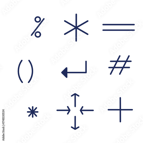 Doodle icon sign set mathematic and computer symbol  illustration with blue color that can be use for social media, sticker, wallpaper, decoration, card, e.tc..