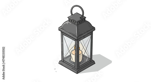 Vintage lantern with candle in elegant hand-drawn style