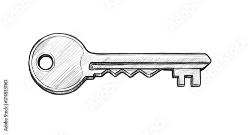 Hand-drawn key outline sketch with detailed shading