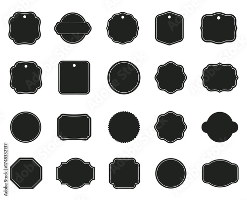 Collection of Vintage ornate black frames and labels decorative design elements