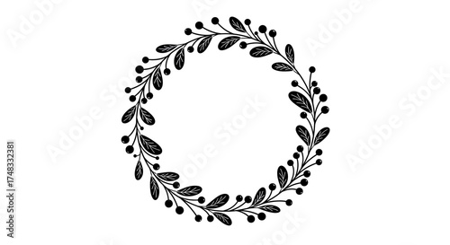 Elegant circular floral wreath with intricate leaf and berry design