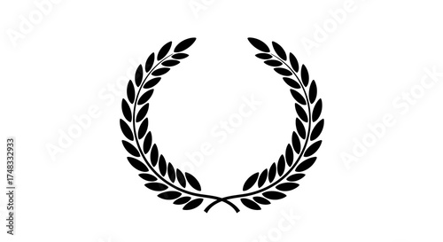 Black laurel wreath silhouette on white background for classical designs