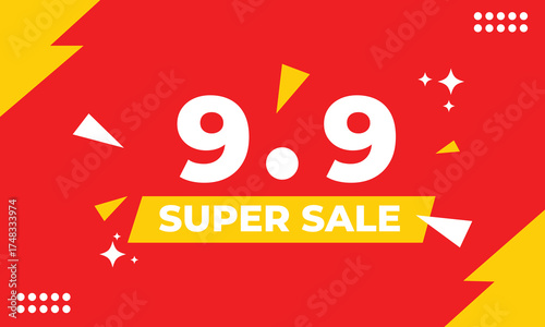 Bright red and yellow 9.9 super sale banner design with bold typography and dynamic shapes. Perfect for online promotions, e-commerce discounts, and marketing advertisements.