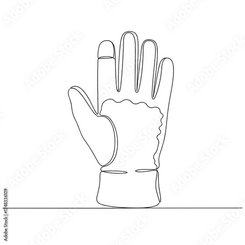 Protective work glove in continuous line art, black and white, representing safety and labor, with copy space