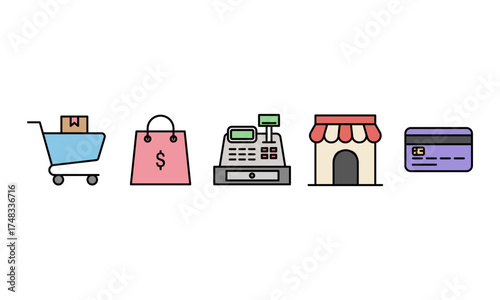 Light blue shopping cart icon with a brown package, symbolizing online retail, e-commerce, and digital purchasing of products added to a virtual basket