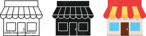 Set of store front icons vector illustration in outline solid and color styles perfect for app and web design