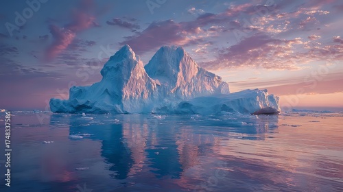 Arctic Icebergs Sunset: Polar Ocean, Glacial Beauty & Glowing Water Reflections