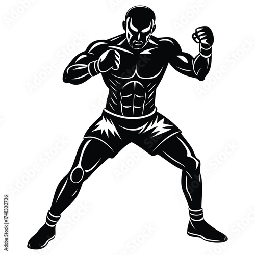 Generative Design Aggressive Boxer Stance Fighter Silhouette Icon