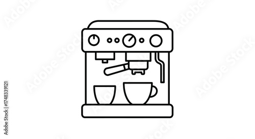Modern coffee machine outline design with cups and controls for home and cafe