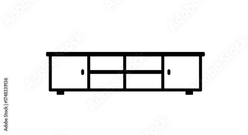 Minimalist linear tv stand design with storage cabinets and drawers