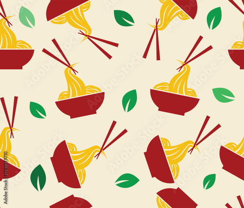 design vector art seamless pattern image of chopsticks noodle bowl
