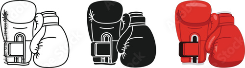 Boxing gloves vector illustration available in black and white outline solid black and vibrant red perfect for sports and fitness designs