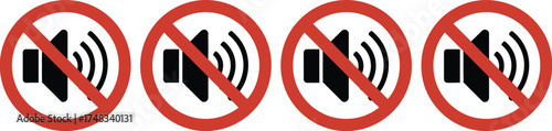 Four no sound symbols in a row with red circles and diagonal lines over them