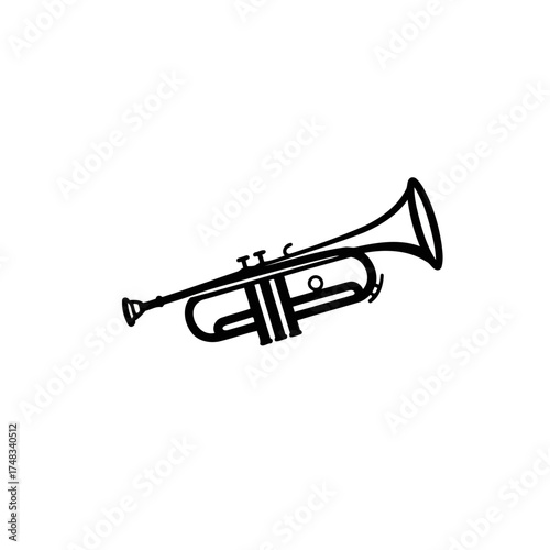 Minimalist Black Outline Trumpet Musical Instrument Vector Illustration