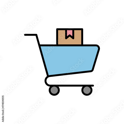 Collection of shopping icons including a shopping cart, bag, cash register, store front, and credit card