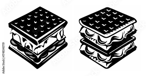 Two stylized smores stacks one single smoor and a double smoor treat