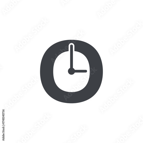 Minimalist Dark Gray Clock or Timer Vector Illustration Icon