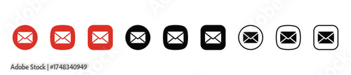 email message logo icon set red black outline flat envelope app mail communication contact design ui