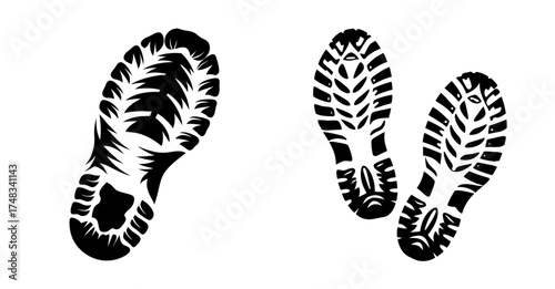 Hiking boot footprint marks impressions shows trekking adventure trail walking outdoor exploration