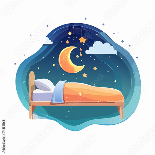 Peaceful Nighttime Scene with Bed.