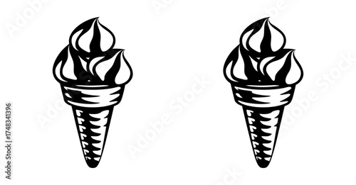 Two delicious triple scoop ice cream cones awaiting a sweet treat delight