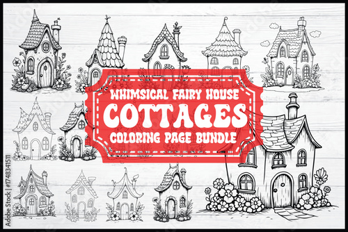 Whimsical Fairy Cottages Coloring Page