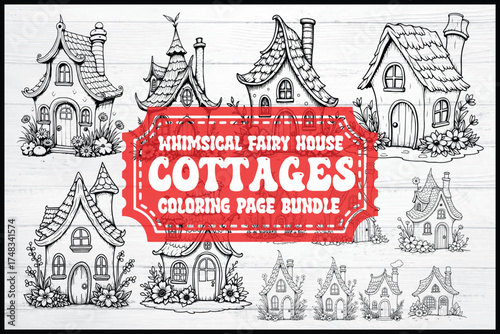 Whimsical Fairy Cottages Coloring Page