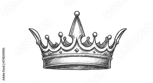 Intricate hand-drawn royal crown sketch in monochrome