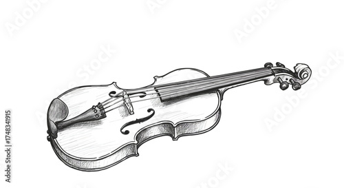 Hand drawn violin illustration with detailed sketch design