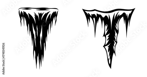 Striking black and white artistic depictions of icicles melting and dripping in a rough sketch style for creative projects