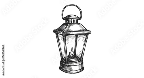 Vintage lantern sketch with candle light in hand drawn style