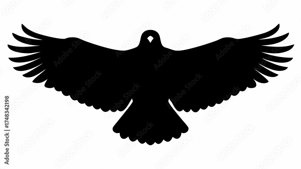 Fototapeta premium Silhouette of an eagle with outstretched wings against a white background in a simple vector style