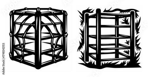 Two simple wooden jungle gym structures for outdoor play and adventure