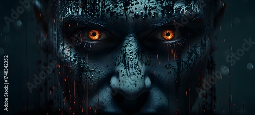 Pointillist grunge design of vampire with abstract dotted pattern ,generative AI