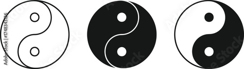 Yin Yang symbol variations representing balance and harmony vector illustration for spiritual and philosophical concepts