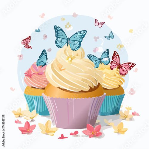 Frühlings-Cupcakes mit Schmetterlingen