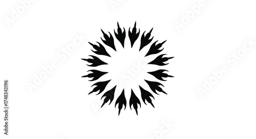 Abstract circular design of stylized flames radiating outwards on a white background