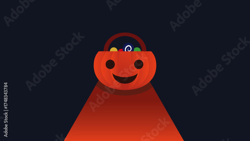treat or threat. happy Pumpkin basked looking for candy, knocking every door in halloween. For wallpaper, background, banner, poster and leaflet.