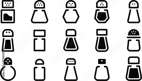 Various black and white salt shaker icons arranged in a grid pattern