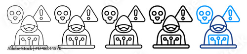 Cyber Attack Icon Different Style Outline Collection Set