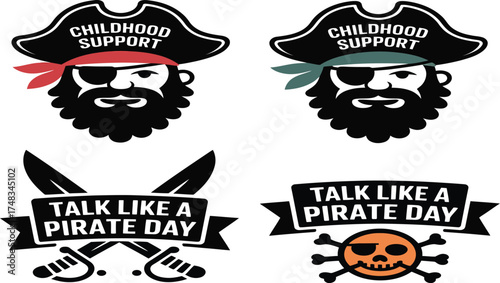 Illustrations of pirates and talk like a pirate day promotional art