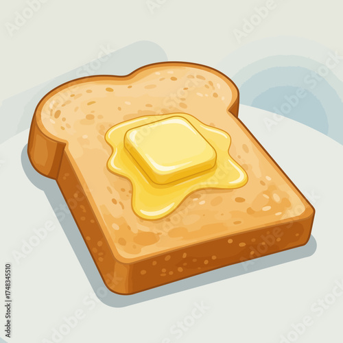Cartoon Style Illustration of a Piece of Bread with Melting Butter Food