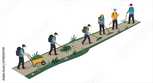 Volunteers cleaning up a nature trail together