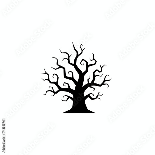 Silhouette of a spooky, bare tree with twisted branches.