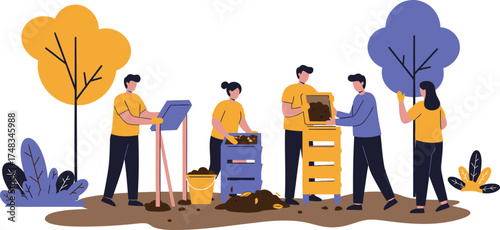 People Working Together Composting Organic Waste Outdoors