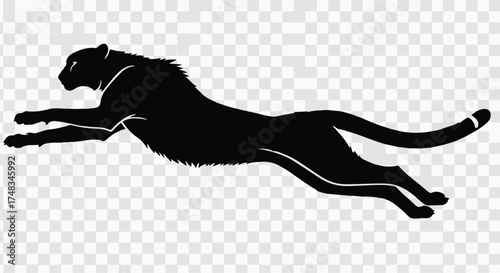 Sleek black panther silhouette in dynamic mid-stride motion, symbolizing speed and power