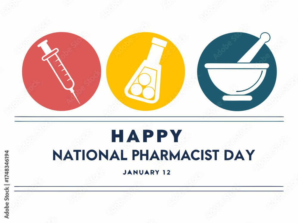 Fototapeta premium Celebrating National Pharmacist Day on January 12th with Pharmacy Icons and Bold Text graphic
