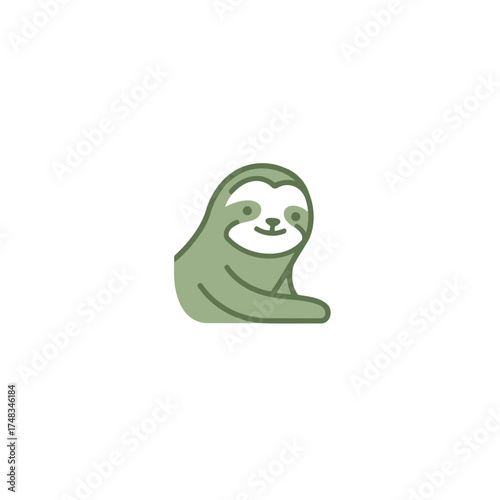 Cute Minimalist Sage Green Sloth Vector Illustration
