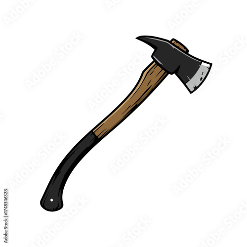 Classic Firefighter's Pickhead Axe Vector Illustration with Wood Handle