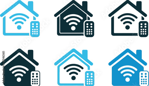 Illustration of smart home icons with wifi signal and remote control